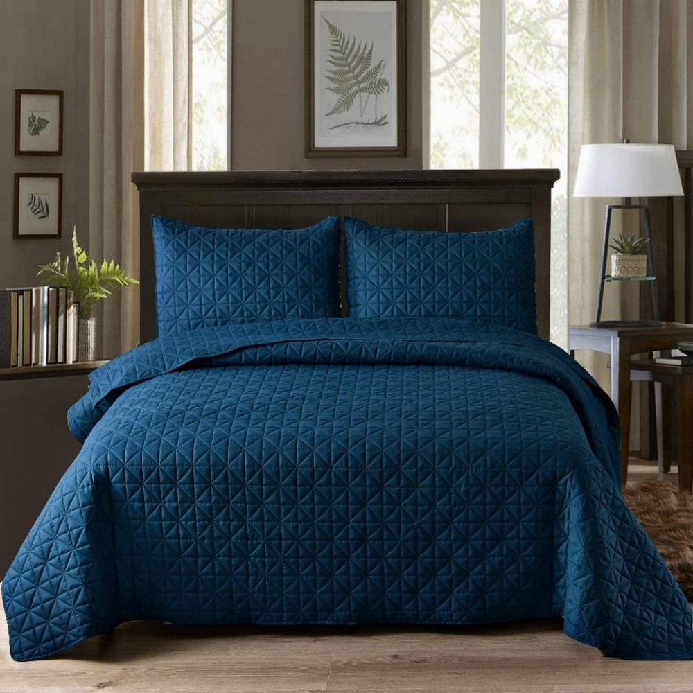 Exclusive Mezcla 3-piece quilt set with coverlet + pillow shams - dark blue